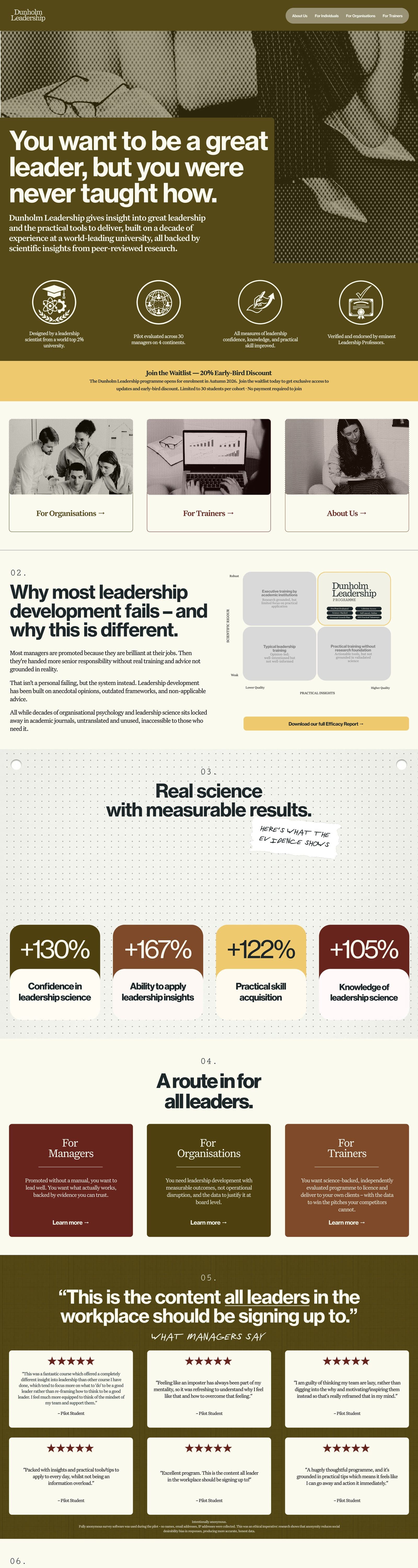 Dunholm Leadership website: homepage design