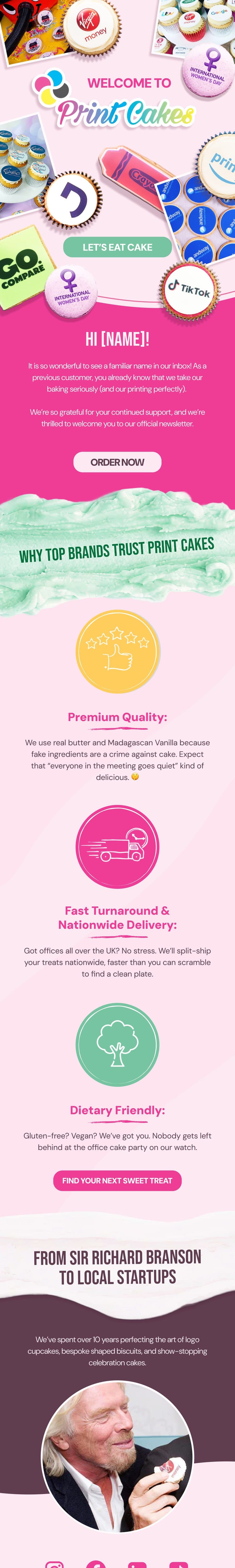 Welcome email designed for Print Cakes