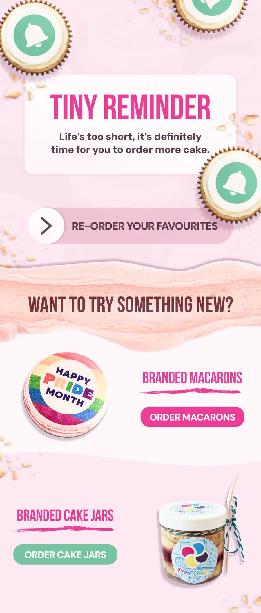 Re-order email designed for Print Cakes