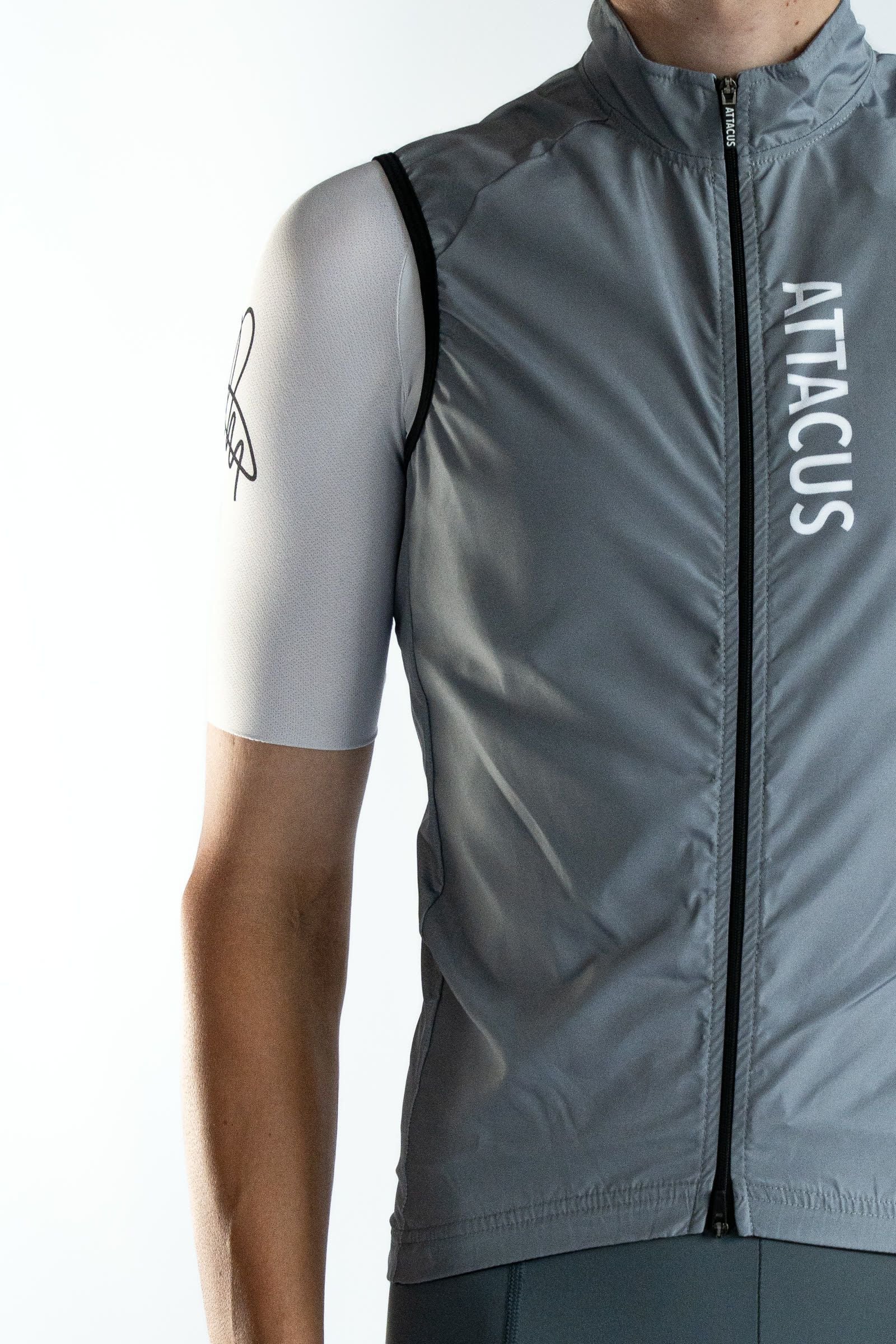 Attacus grey cycling gilet, product still from a Mira shoot