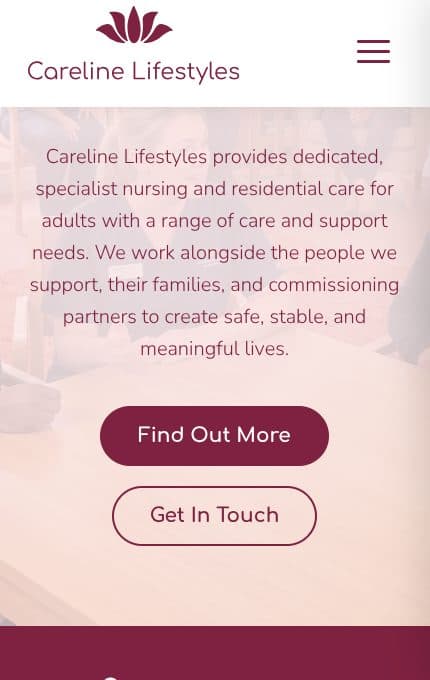 Careline Lifestyles website: mobile view